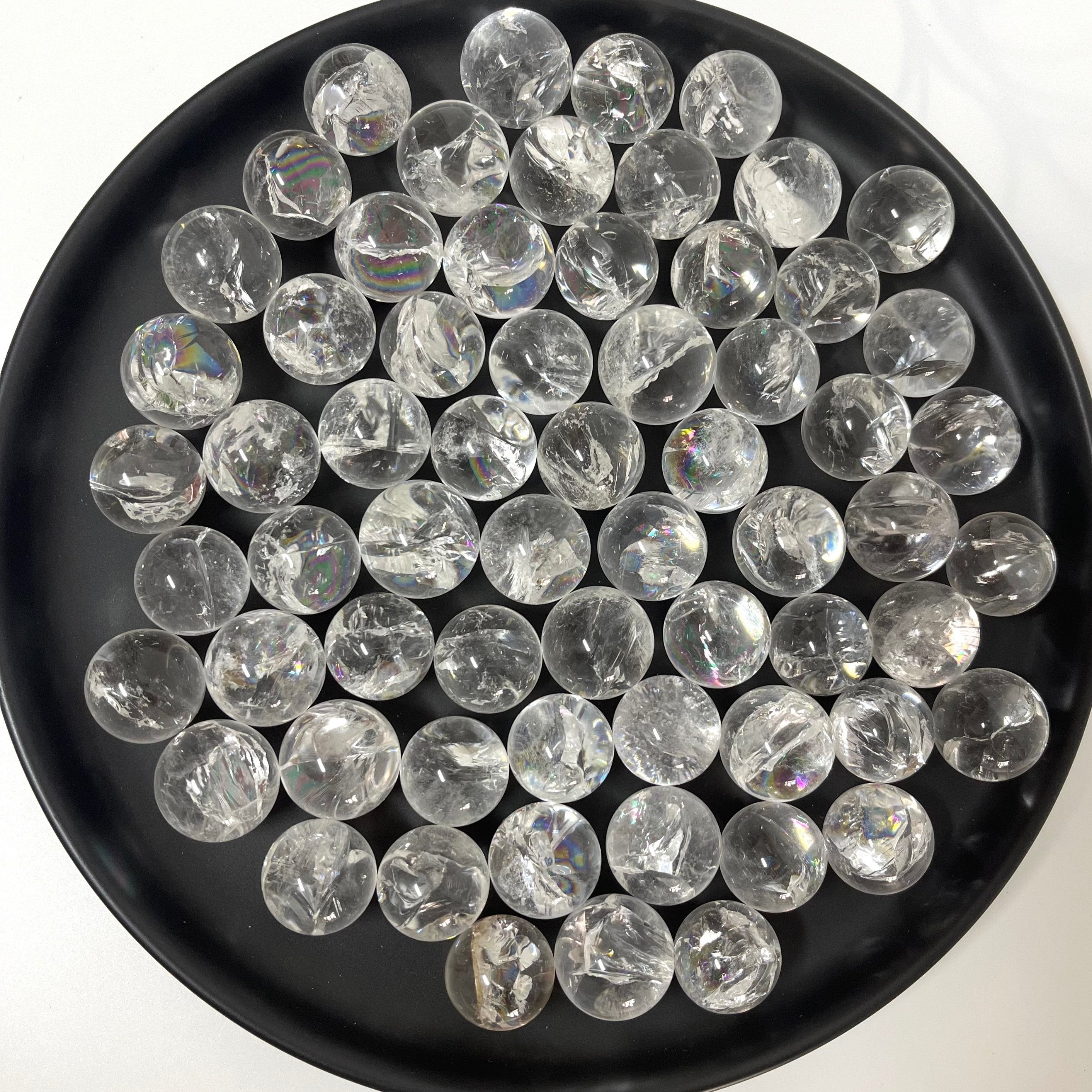 2CM High Quality Crackle Clear Quartz Spheres with Rainbow