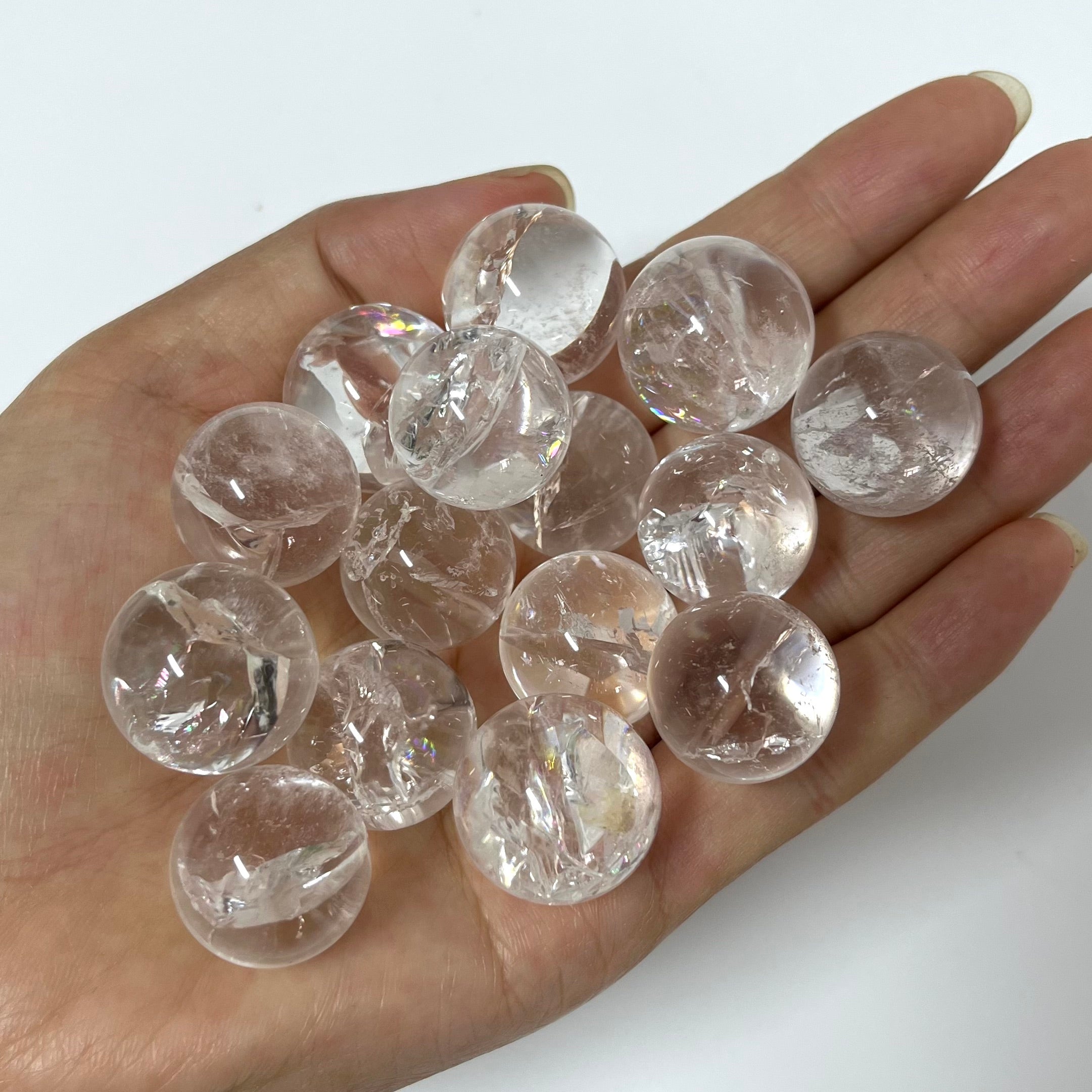 2CM High Quality Crackle Clear Quartz Spheres with Rainbow