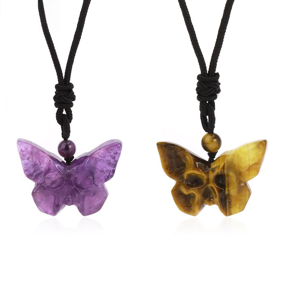 Crystal Butterfly Skull Pendant Necklace
