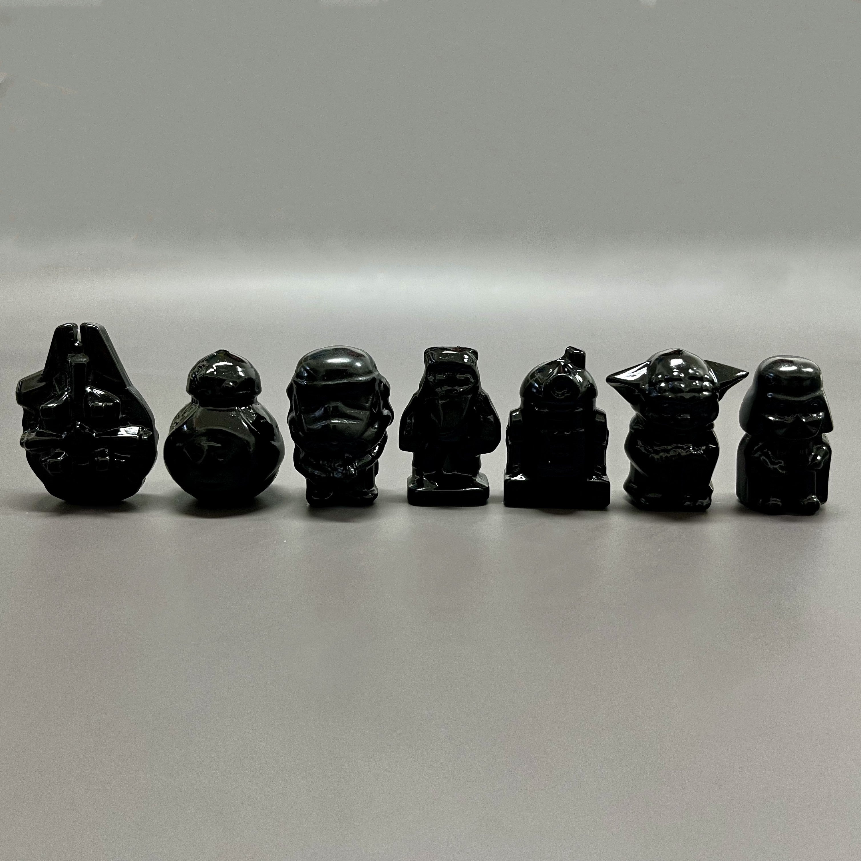 7PCS Natural Obsidian Star Wars Characters Set Carving Decor Wholesale