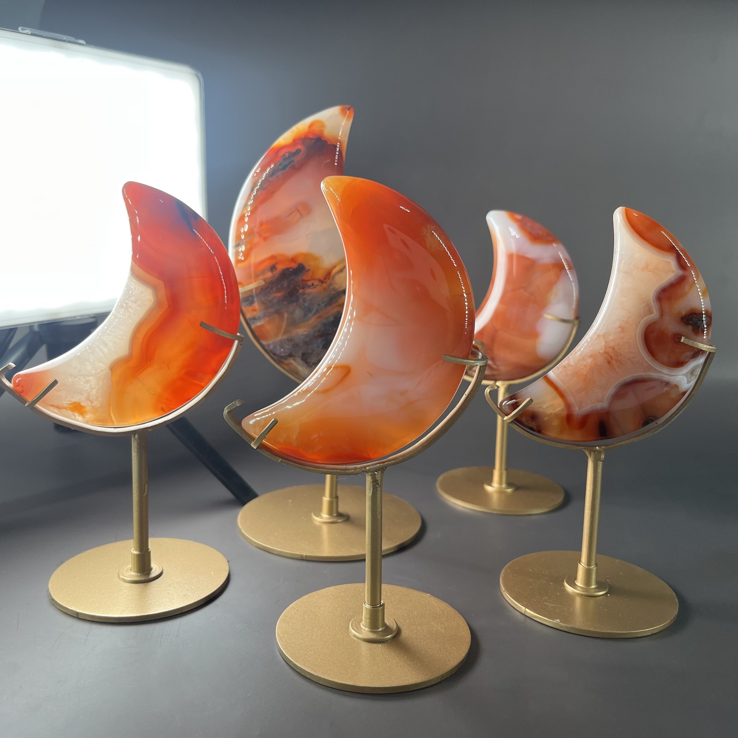 Natural Carnelian Moon on Stands (stands included)