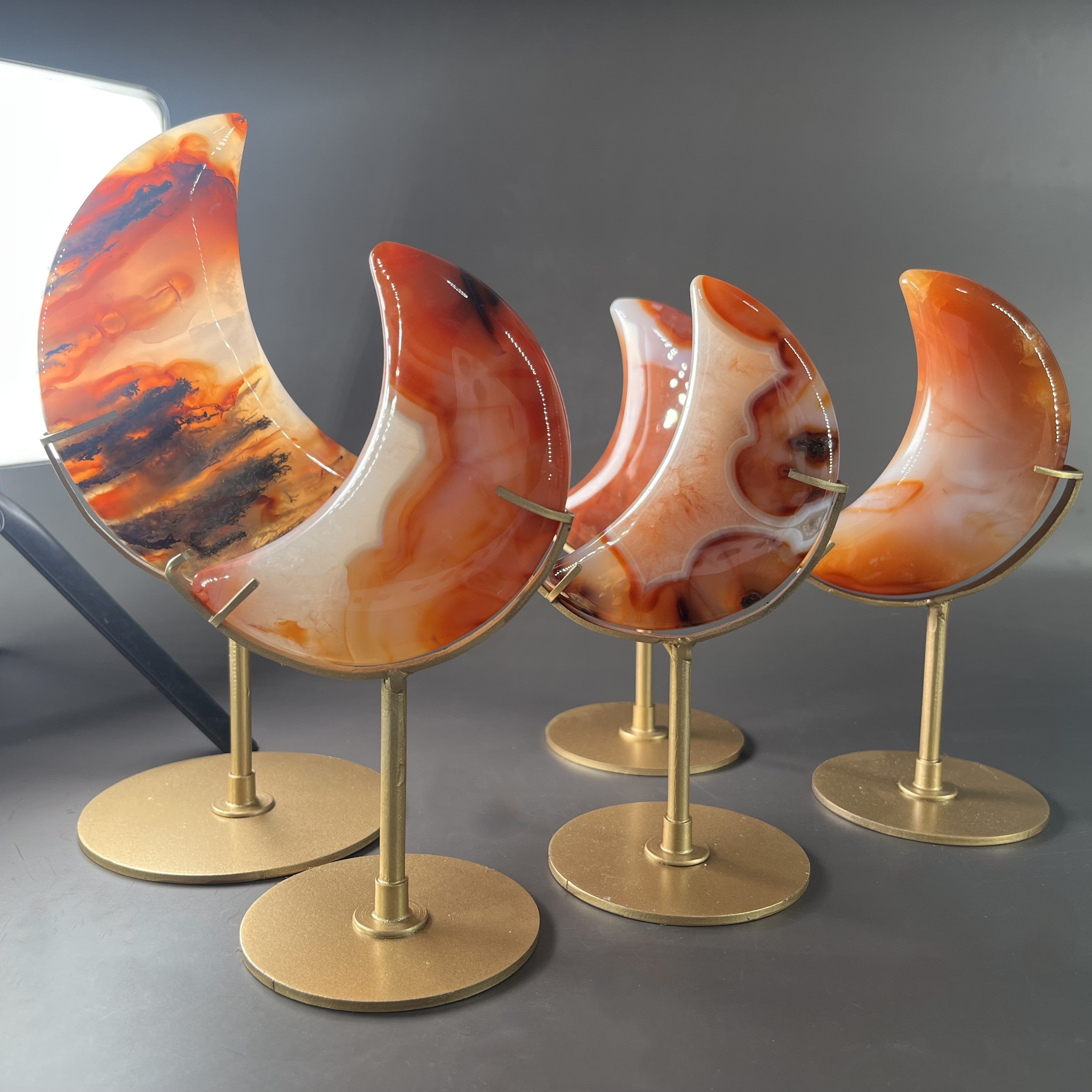 Natural Carnelian Moon on Stands (stands included)