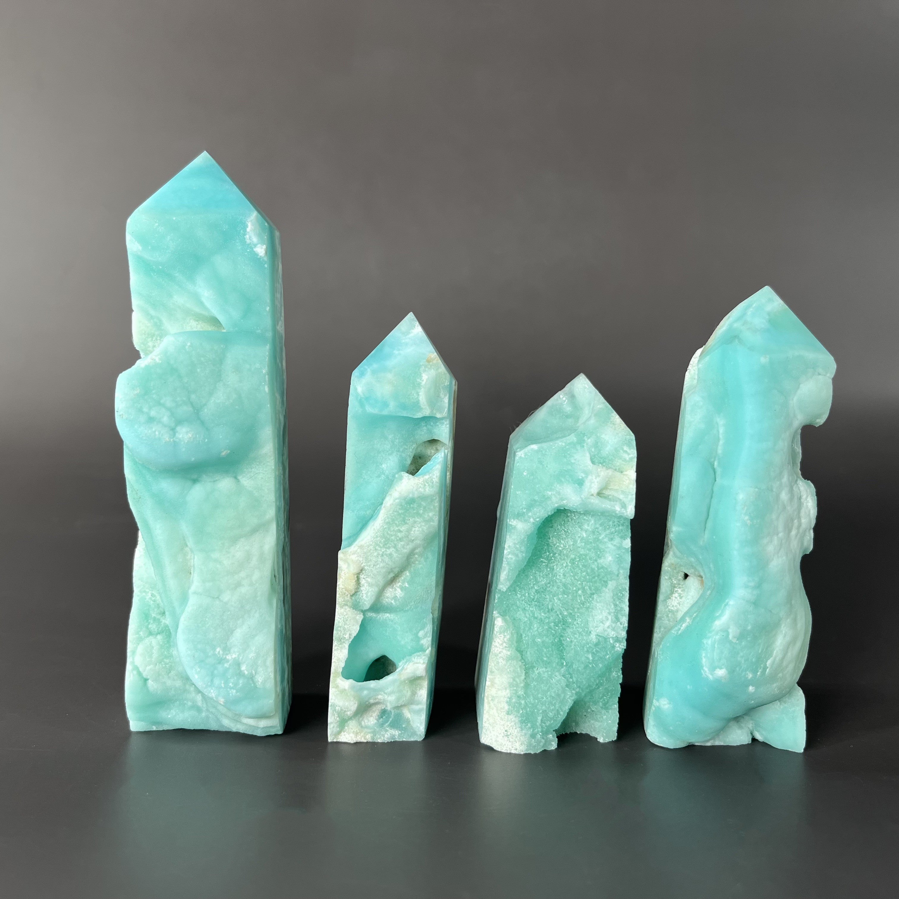 4PCS Natural Raw-sided Blue Aroganite Towers Group