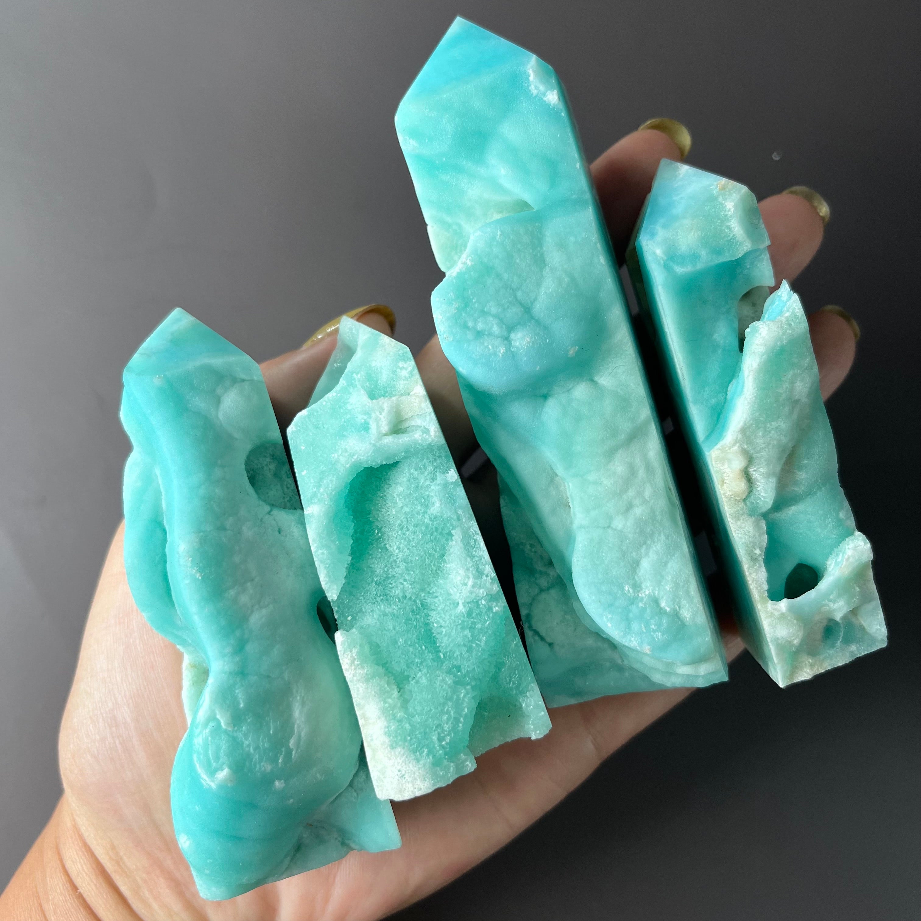 4PCS Natural Raw-sided Blue Aroganite Towers Group