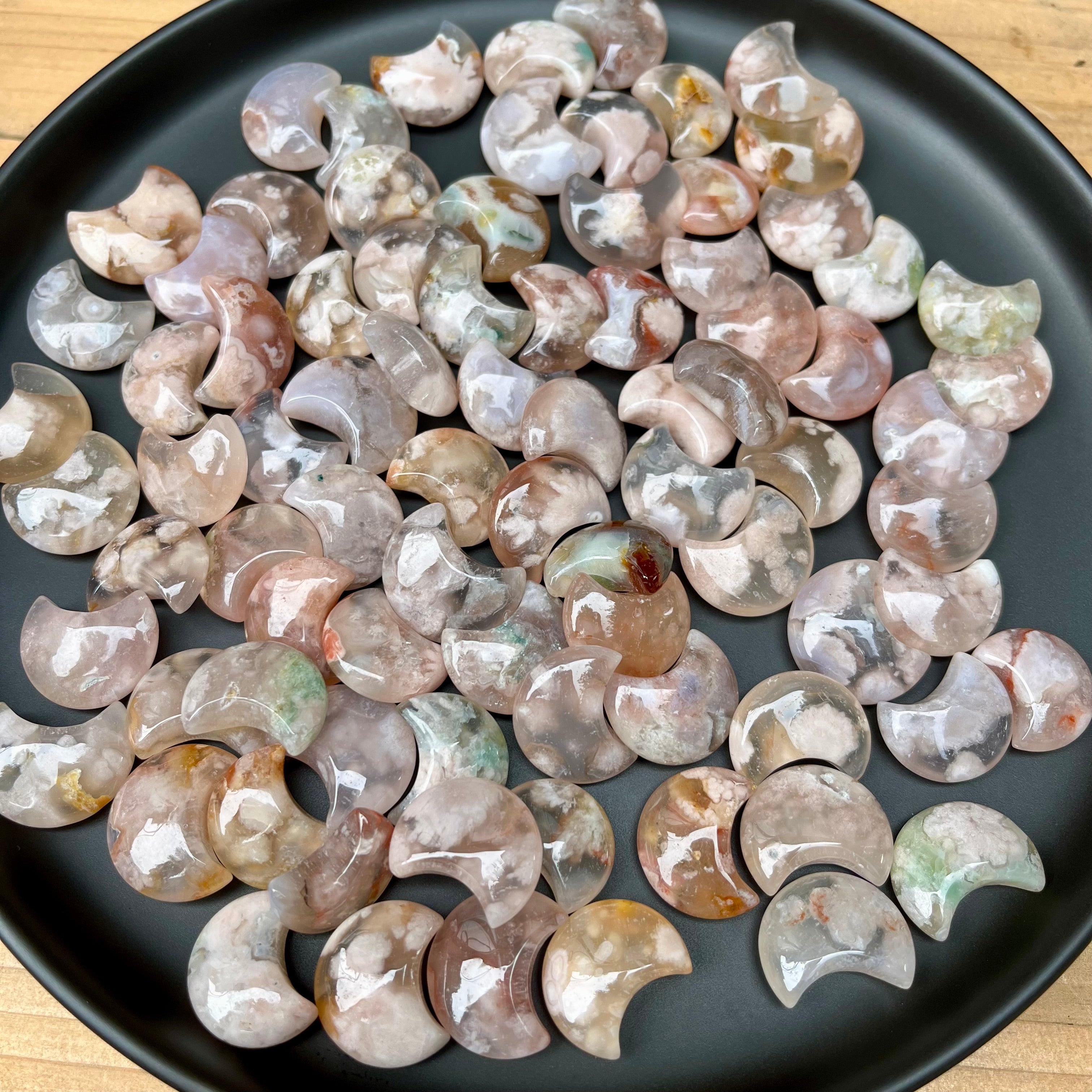 15mm Mini Flower Agate Moon