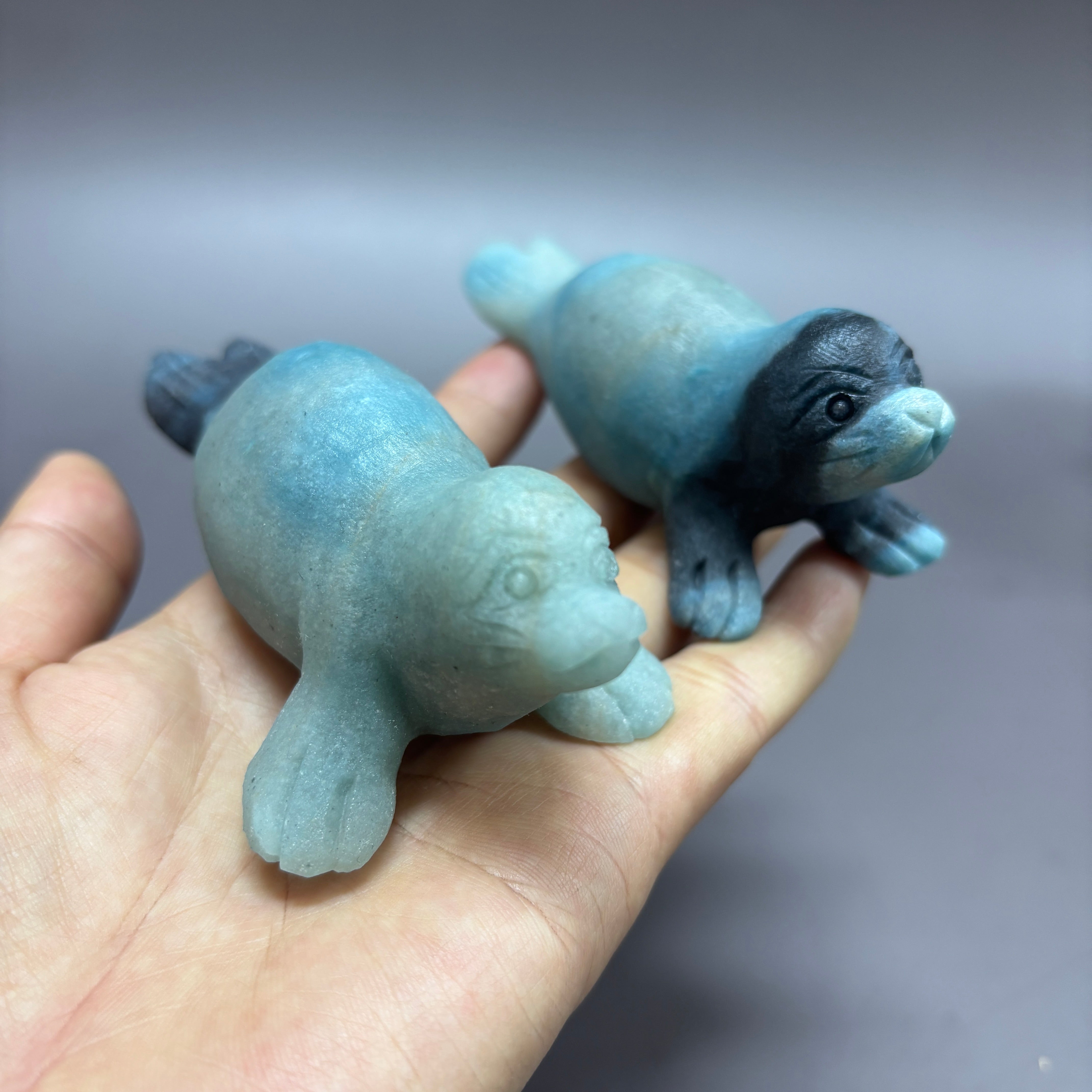 2PCS Natural Trollite Hand Carved Sail Carving Table Decor Gift